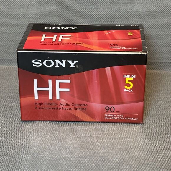 Lot 5 Sony HF 90 Minute Blank Audio Cassette Tapes High Fidelity C-90HFL-SEALED - Picture 1 of 6